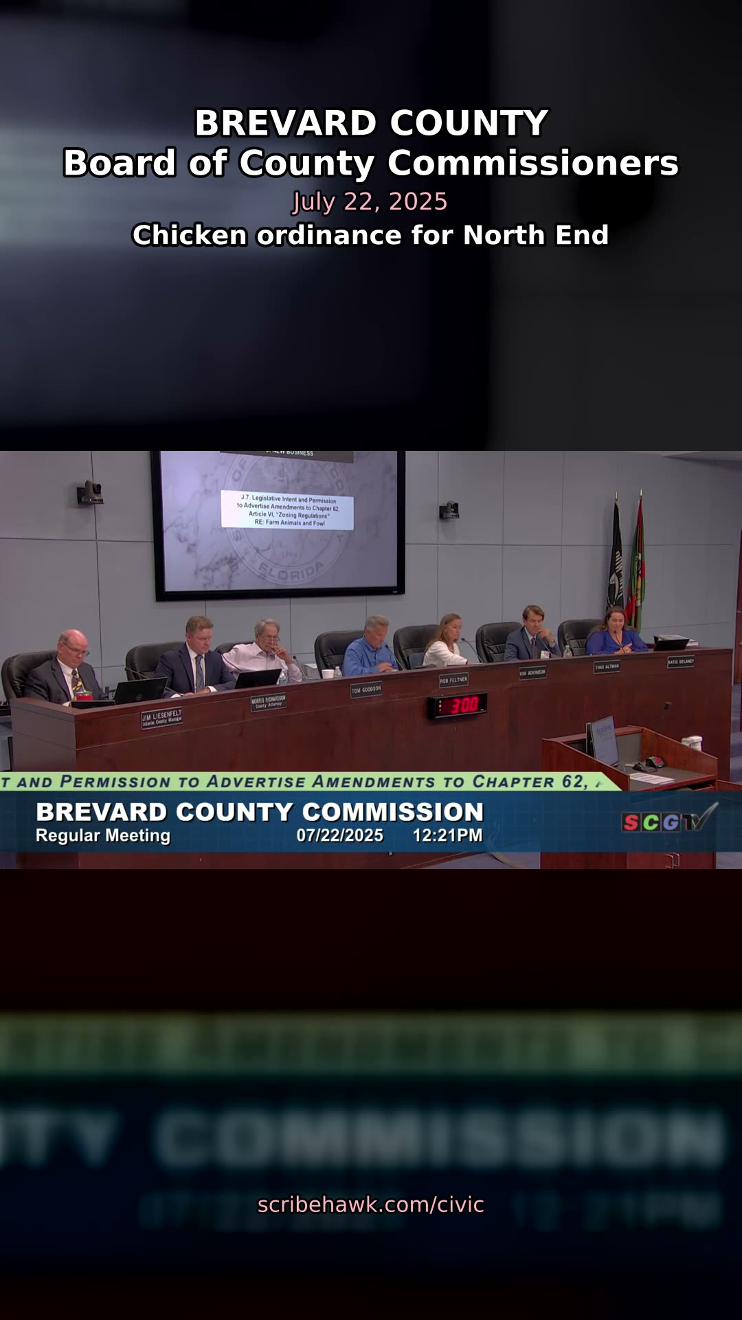 Brevard County: Chicken ordinance for North End — 3-2 vote, Vice Chair Goodson, Commissioner Atkinson dissenting